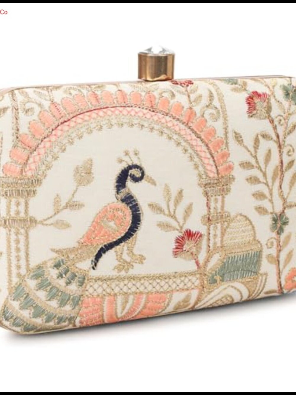 Handcrafted Zari Embroidered Box Clutch Evening Bag with Gold Chain Strap